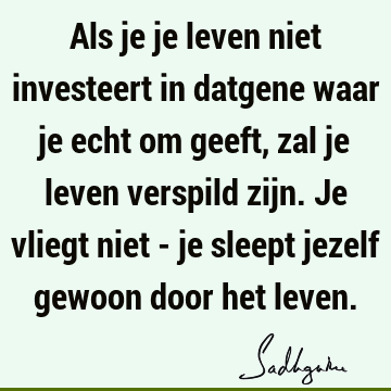 Als je je leven niet investeert in datgene waar je echt om geeft, zal je leven verspild zijn. Je vliegt niet - je sleept jezelf gewoon door het