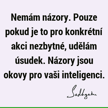 Nemám názory. Pouze pokud je to pro konkrétní akci nezbytné, udělám úsudek. Názory jsou okovy pro vaši