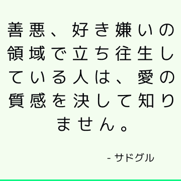 善悪、好き嫌いの領域で立ち往生している人は、愛の質感を決して知りません。