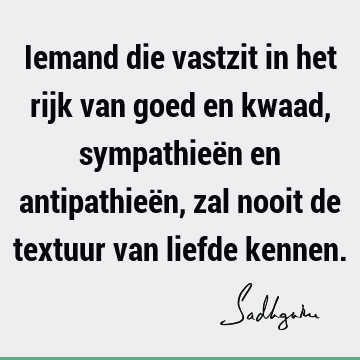 Iemand die vastzit in het rijk van goed en kwaad, sympathieën en antipathieën, zal nooit de textuur van liefde