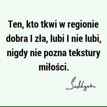 Ten, kto tkwi w regionie dobra i zła, lubi i nie lubi, nigdy nie pozna tekstury miłoś