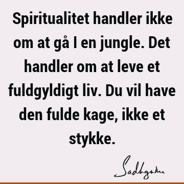 Spiritualitet handler ikke om at gå i en jungle. Det handler om at leve et fuldgyldigt liv. Du vil have den fulde kage, ikke et