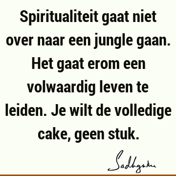 Spiritualiteit gaat niet over naar een jungle gaan. Het gaat erom een volwaardig leven te leiden. Je wilt de volledige cake, geen