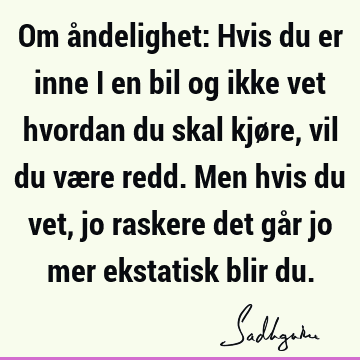 Om åndelighet: Hvis du er inne i en bil og ikke vet hvordan du skal kjøre, vil du være redd. Men hvis du vet, jo raskere det går jo mer ekstatisk blir