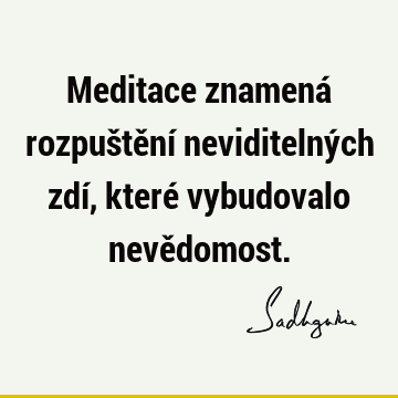 Meditace znamená rozpuštění neviditelných zdí, které vybudovalo nevě