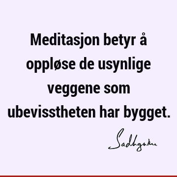 Meditasjon betyr å oppløse de usynlige veggene som ubevisstheten har