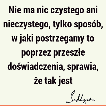 Nie ma nic czystego ani nieczystego, tylko sposób, w jaki postrzegamy to poprzez przeszłe doświadczenia, sprawia, że tak