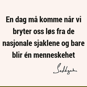 En dag må komme når vi bryter oss løs fra de nasjonale sjaklene og bare blir én