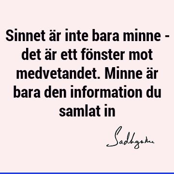 Sinnet är inte bara minne - det är ett fönster mot medvetandet. Minne är bara den information du samlat