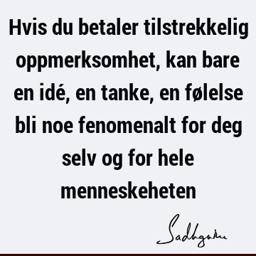 Hvis du betaler tilstrekkelig oppmerksomhet, kan bare en idé, en tanke, en følelse bli noe fenomenalt for deg selv og for hele