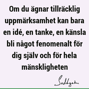 Om du ägnar tillräcklig uppmärksamhet kan bara en idé, en tanke, en känsla bli något fenomenalt för dig själv och för hela mä