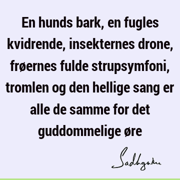 En hunds bark, en fugles kvidrende, insekternes drone, frøernes fulde strupsymfoni, tromlen og den hellige sang er alle de samme for det guddommelige ø