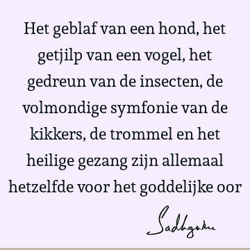 Het geblaf van een hond, het getjilp van een vogel, het gedreun van de insecten, de volmondige symfonie van de kikkers, de trommel en het heilige gezang zijn