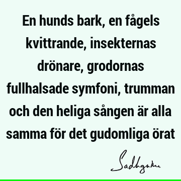 En hunds bark, en fågels kvittrande, insekternas drönare, grodornas fullhalsade symfoni, trumman och den heliga sången är alla samma för det gudomliga ö