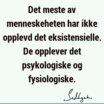 Det meste av menneskeheten har ikke opplevd det eksistensielle. De opplever det psykologiske og