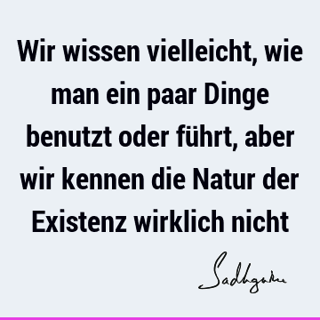 Wir wissen vielleicht, wie man ein paar Dinge benutzt oder führt, aber wir kennen die Natur der Existenz wirklich