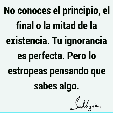 No conoces el principio, el final o la mitad de la existencia. Tu ignorancia es perfecta. Pero lo estropeas pensando que sabes