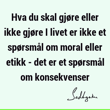 Hva du skal gjøre eller ikke gjøre i livet er ikke et spørsmål om moral eller etikk - det er et spørsmål om