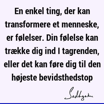 En enkel ting, der kan transformere et menneske, er følelser. Din følelse kan trække dig ind i tagrenden, eller det kan føre dig til den højeste