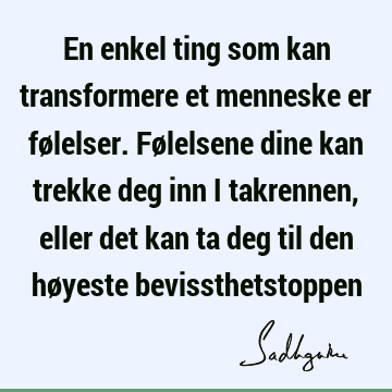 En enkel ting som kan transformere et menneske er følelser. Følelsene dine kan trekke deg inn i takrennen, eller det kan ta deg til den høyeste