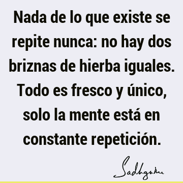 Nada de lo que existe se repite nunca: no hay dos briznas de hierba iguales. Todo es fresco y único, solo la mente está en constante repetició