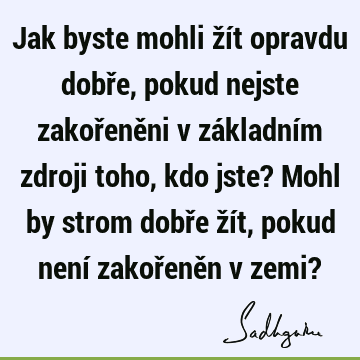 Jak byste mohli žít opravdu dobře, pokud nejste zakořeněni v základním zdroji toho, kdo jste? Mohl by strom dobře žít, pokud není zakořeněn v zemi?