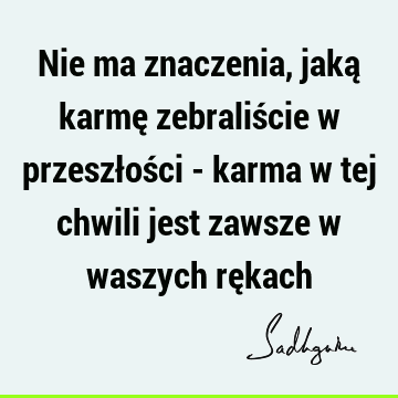 Nie ma znaczenia, jaką karmę zebraliście w przeszłości - karma w tej chwili jest zawsze w waszych rę