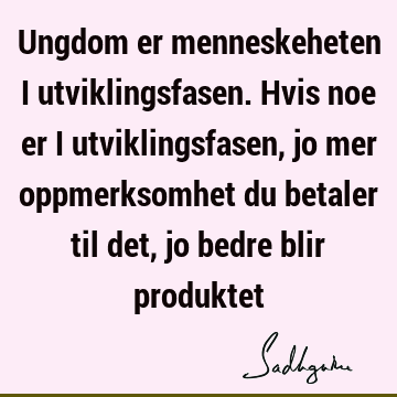 Ungdom er menneskeheten i utviklingsfasen. Hvis noe er i utviklingsfasen, jo mer oppmerksomhet du betaler til det, jo bedre blir