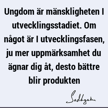 Ungdom är mänskligheten i utvecklingsstadiet. Om något är i utvecklingsfasen, ju mer uppmärksamhet du ägnar dig åt, desto bättre blir