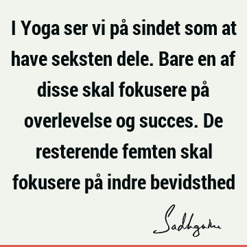 I Yoga ser vi på sindet som at have seksten dele. Bare en af disse skal fokusere på overlevelse og succes. De resterende femten skal fokusere på indre