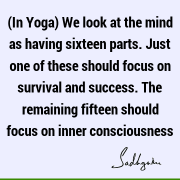 (In Yoga) We look at the mind as having sixteen parts. Just one of these should focus on survival and success. The remaining fifteen should focus on inner