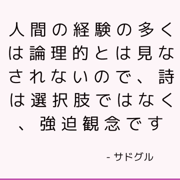 人間の経験の多くは論理的とは見なされないので、詩は選択肢ではなく、強迫観念です