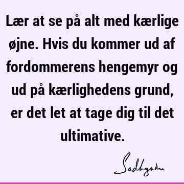 Lær at se på alt med kærlige øjne. Hvis du kommer ud af fordommerens hengemyr og ud på kærlighedens grund, er det let at tage dig til det