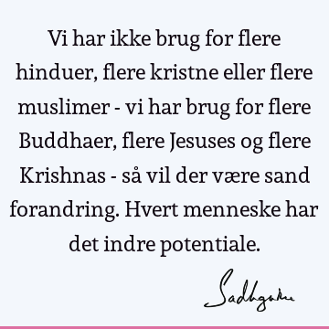 Vi har ikke brug for flere hinduer, flere kristne eller flere muslimer - vi har brug for flere Buddhaer, flere Jesuses og flere Krishnas - så vil der være sand