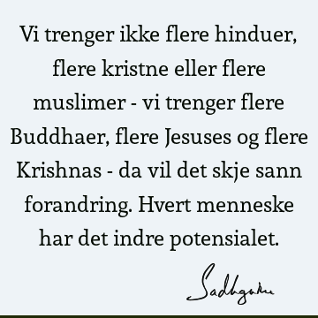 Vi trenger ikke flere hinduer, flere kristne eller flere muslimer - vi trenger flere Buddhaer, flere Jesuses og flere Krishnas - da vil det skje sann