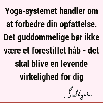 Yoga-systemet handler om at forbedre din opfattelse. Det guddommelige bør ikke være et forestillet håb - det skal blive en levende virkelighed for