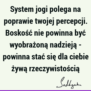 System jogi polega na poprawie twojej percepcji. Boskość nie powinna być wyobrażoną nadzieją - powinna stać się dla ciebie żywą rzeczywistością