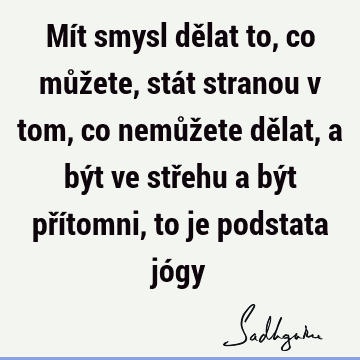 Mít smysl dělat to, co můžete, stát stranou v tom, co nemůžete dělat, a být ve střehu a být přítomni, to je podstata jó