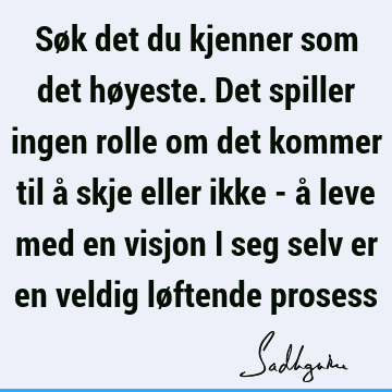 Søk det du kjenner som det høyeste. Det spiller ingen rolle om det kommer til å skje eller ikke - å leve med en visjon i seg selv er en veldig løftende