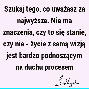 Szukaj tego, co uważasz za najwyższe. Nie ma znaczenia, czy to się stanie, czy nie - życie z samą wizją jest bardzo podnoszącym na duchu