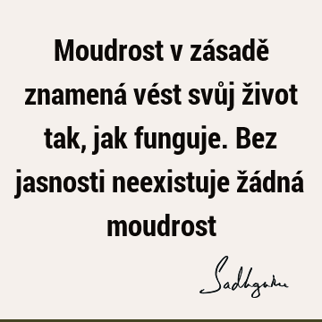 Moudrost v zásadě znamená vést svůj život tak, jak funguje. Bez jasnosti neexistuje žádná