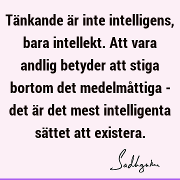 Tänkande är inte intelligens, bara intellekt. Att vara andlig betyder att stiga bortom det medelmåttiga - det är det mest intelligenta sättet att