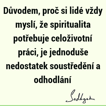 Důvodem, proč si lidé vždy myslí, že spiritualita potřebuje celoživotní práci, je jednoduše nedostatek soustředění a odhodlání