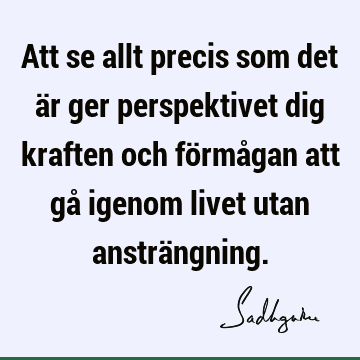 Att se allt precis som det är ger perspektivet dig kraften och förmågan att gå igenom livet utan ansträ