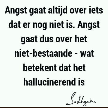 Angst gaat altijd over iets dat er nog niet is. Angst gaat dus over het niet-bestaande - wat betekent dat het hallucinerend