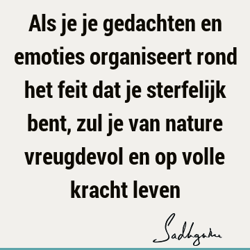 Als je je gedachten en emoties organiseert rond het feit dat je sterfelijk bent, zul je van nature vreugdevol en op volle kracht