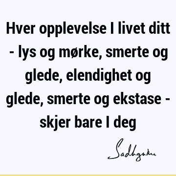 Hver opplevelse i livet ditt - lys og mørke, smerte og glede, elendighet og glede, smerte og ekstase - skjer bare i