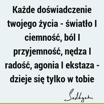 Każde doświadczenie twojego życia - światło i ciemność, ból i przyjemność, nędza i radość, agonia i ekstaza - dzieje się tylko w