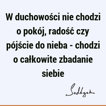 W duchowości nie chodzi o pokój, radość czy pójście do nieba - chodzi o całkowite zbadanie