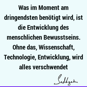 Was im Moment am dringendsten benötigt wird, ist die Entwicklung des menschlichen Bewusstseins. Ohne das, Wissenschaft, Technologie, Entwicklung, wird alles